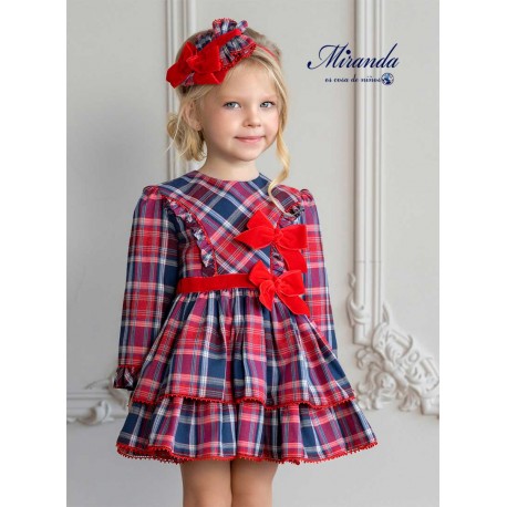 Miranda Invierno Vestido niña Cuadros Doble Lazo