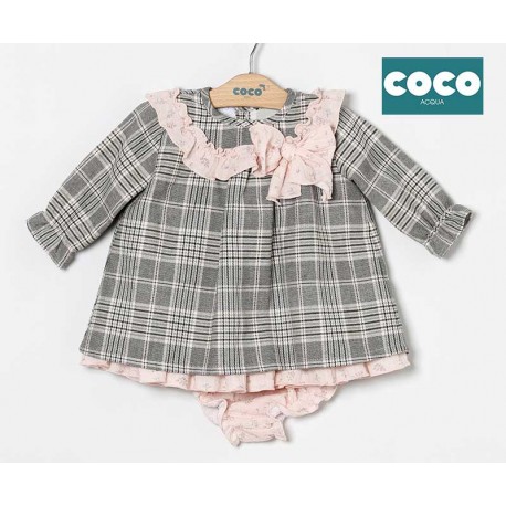 Coco Acqua Invierno Vestido bebé niña Cuadros Lazo Rosa