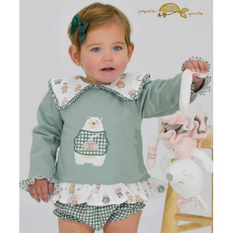 Pequeños Piratas Winter Baby Girl Green Set Bear