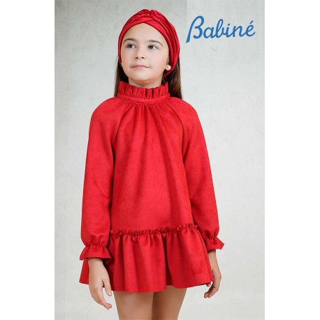 Babiné Invierno Vestido niña Antelina Rojo con Volante