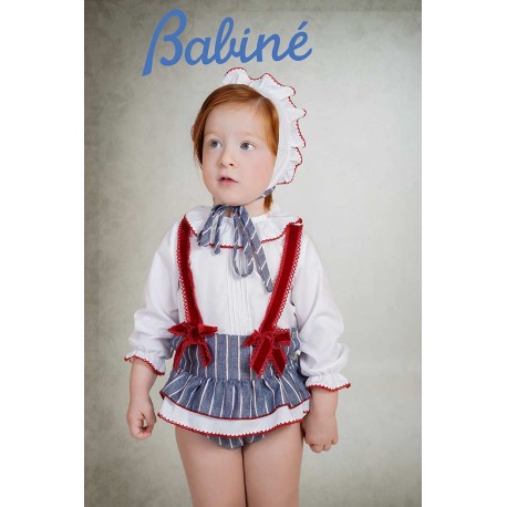 Babine Winter Baby Girl White and Blue Denim Stripped Set