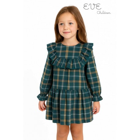 Eve Children Winter Girl Dress Blue Duck Squares