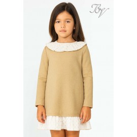 Blanca Valiente Invierno Vestido niña Dorado Volantes Espalda