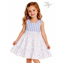 Blanca Valiente Summer Girl Dress Blue Squares and Flowers