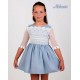 Nekenia Summer Girl Blue Linen Ceremony Dress Embroidery in Chest