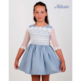 Nekenia Verano Vestido niña Ceremonia Lino Azul Encaje Pecho