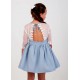 Nekenia Summer Girl Blue Linen Ceremony Dress Embroidery in Chest