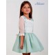 Nekenia Summer Girl Green Linen Ceremony Dress Embroidery in Chest