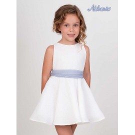 Nekenia Summer Girl White Ceremony Dress Blue Tulle Sash