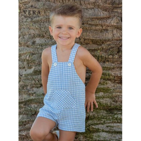 Vera Summer Boy Overalls Blue Small Squares