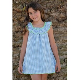 Vera Summer Girl Dress Blue Small Squares