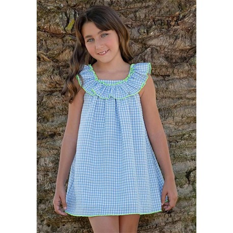 Vera Verano Vestido niña Cuadritos Vichy Azules