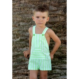 Vera Summer Boy Overalls Fluorescent Green Stripes
