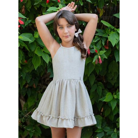 Vera Verano Vestido niña Espalda con Entredós Piedra