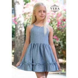 Vera Verano Vestido niña Espalda con Entredós Jeans