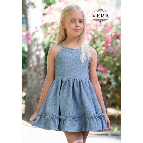 Vera Summer Girl Denim Dress Backless Neckline
