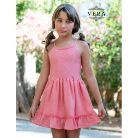 Vera Verano Vestido niña Espalda con Entredós Coral