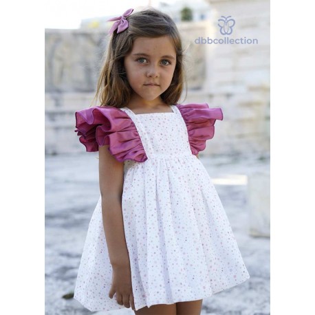 DBB Collection Verano Vestido niña Blanco y Buganvilla