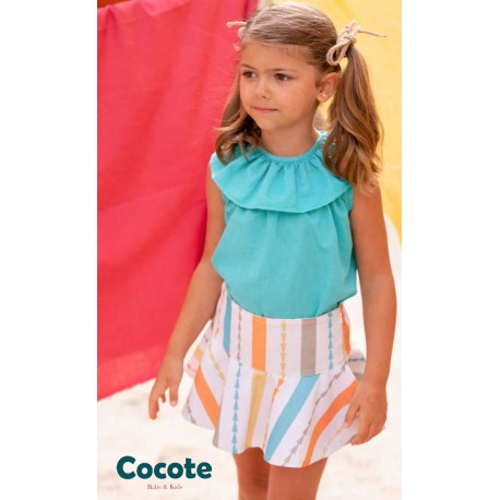 Cocote Verano Conjunto niña Turquesa Rayas Multicolor Naranja