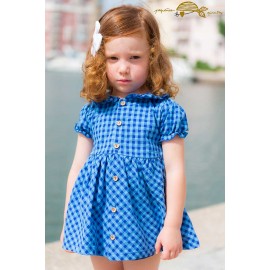 Pequeños Piratas Summer Baby Girl Dress Electric Blue Squares