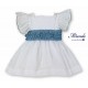 Miranda Summer Baby Girl White Dress Plumetis Blue Tulle