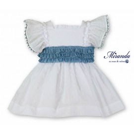 Miranda Summer Baby Girl White Dress Plumetis Blue Tulle