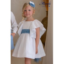 Miranda Verano Vestido niña Blanco Plumeti Tul Azul