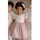 Miranda Verano Vestido niña Beige con Tul Rosa Empolvado