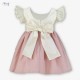 Miranda Verano Vestido niña Beige con Tul Rosa Empolvado