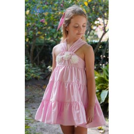 Babiné Verano Vestido niña Rosa Aplique Floral