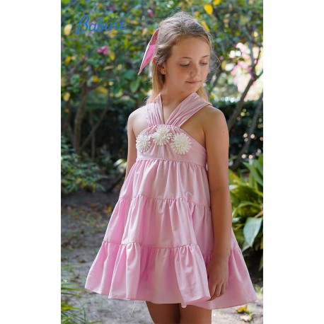 Babiné Summer Girl Pink Dress White Flowers