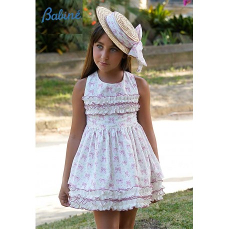 Babiné Summer Girl White Dress Ties Ruffles in Chest