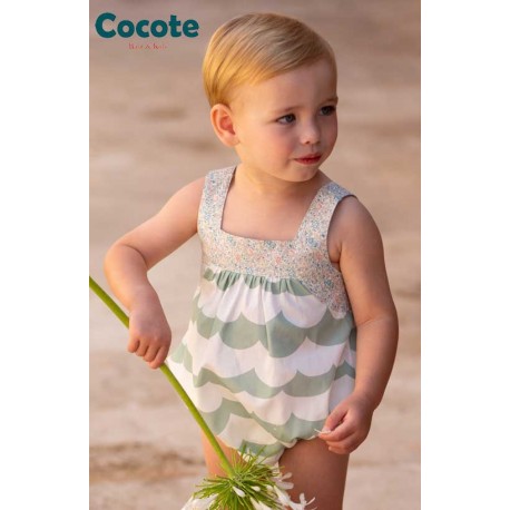 Cocote Summer Baby Boy Overalls Green Waves