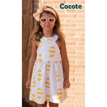 Cocote Verano Vestido niña Blanco Cachimir Amarillo
