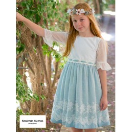 Cosiendo Sueños Verano niña Ceremonia Azul Empolvado Manga Francesa