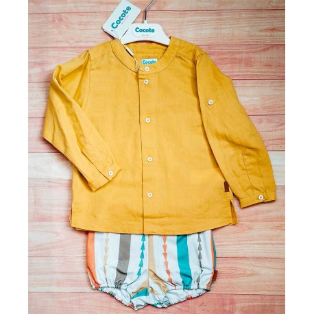 Cocote Verano Conjunto bebé niño Mostaza Rayas Multicolor Naranja