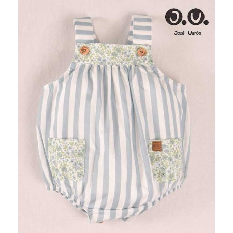 Jose Varon Summer Baby Boy Blue Striped Overalls Flowers