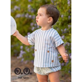 Jose Varon Summer Baby Boy Blue Striped Set Flowers