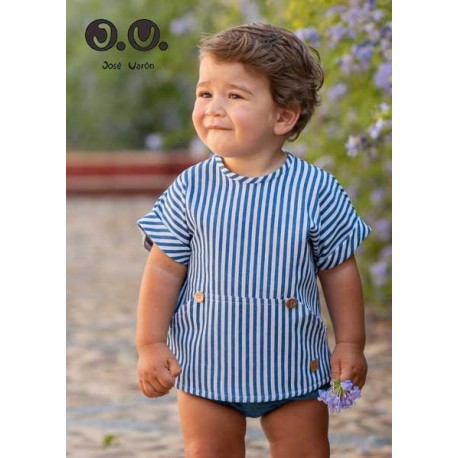 Jose Varon Summer Baby Boy Navy Striped Set Denim