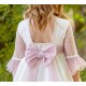 Abuela Tata Verano Vestido niña Ceremonia Crudo Fajín Rosa