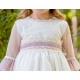Abuela Tata Verano Vestido niña Ceremonia Crudo Fajín Rosa