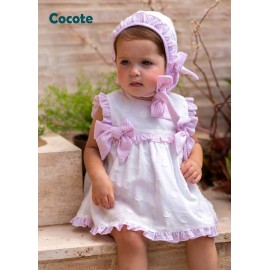 Cocote Verano Vestido bebé niña Blanco Topos y Rayas Rosas