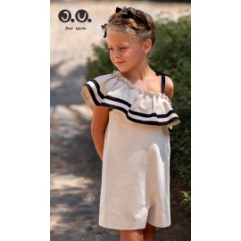 Jose Varon Summer Girl Beige Linen Romper