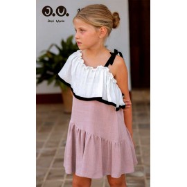 José Varón Verano Vestido niña Blanco y Malvarrosa