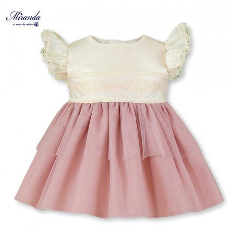 Miranda Summer Baby Girl Beige and Pink Dress Tulle Skirt