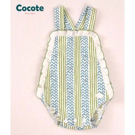 Cocote Summer Baby Overalls Blue and Green Zigzag