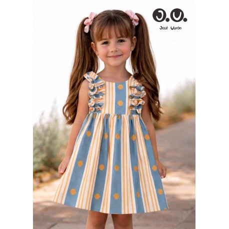 Jose Varon Summer Girl Dress Blue and Ocher Stripes