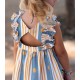 Jose Varon Summer Girl Dress Blue and Ocher Stripes