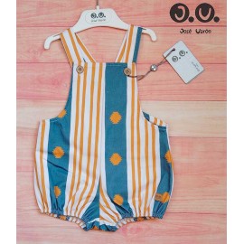Jose Varon Summer Baby Boy Overalls Blue and Ocher Stripes