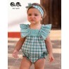 Jose Varon Summer Baby Girl Water Green Squared Overalls
